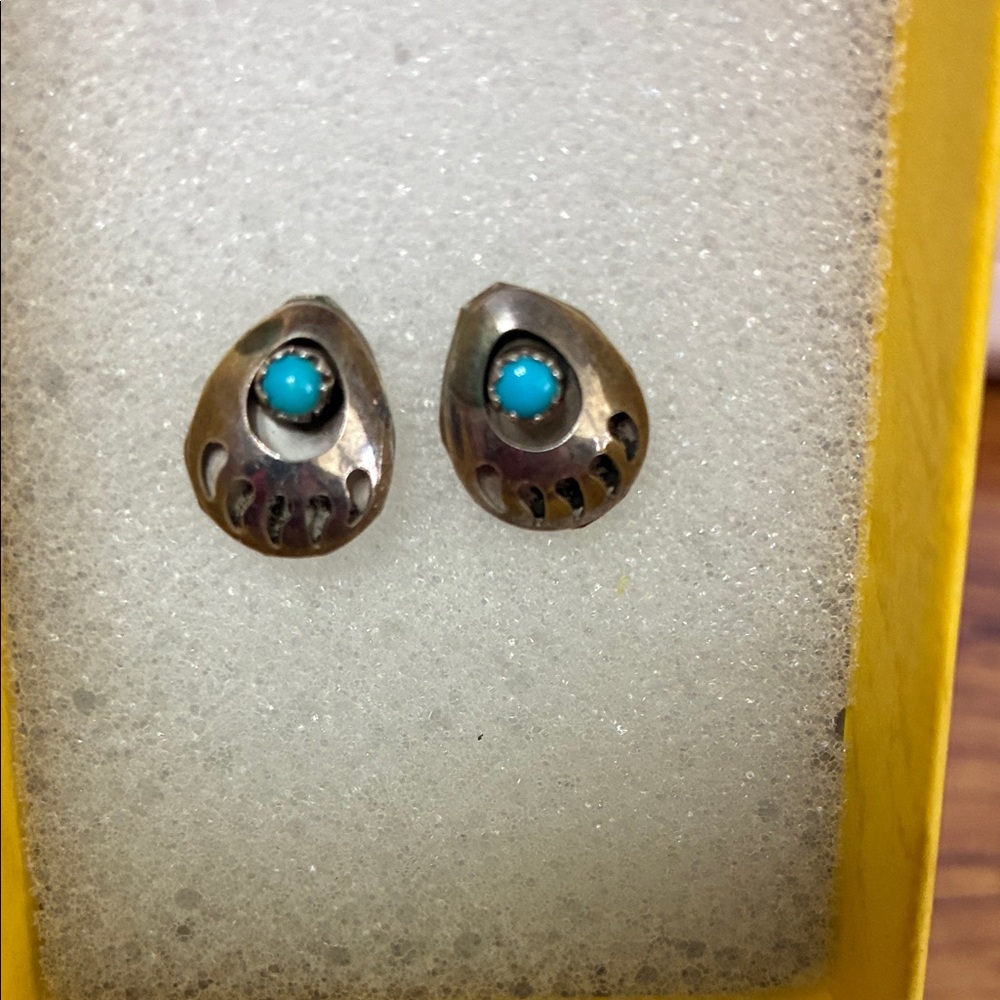 Sterling Silver Teardrop Earrings with Turquoise Cabochons